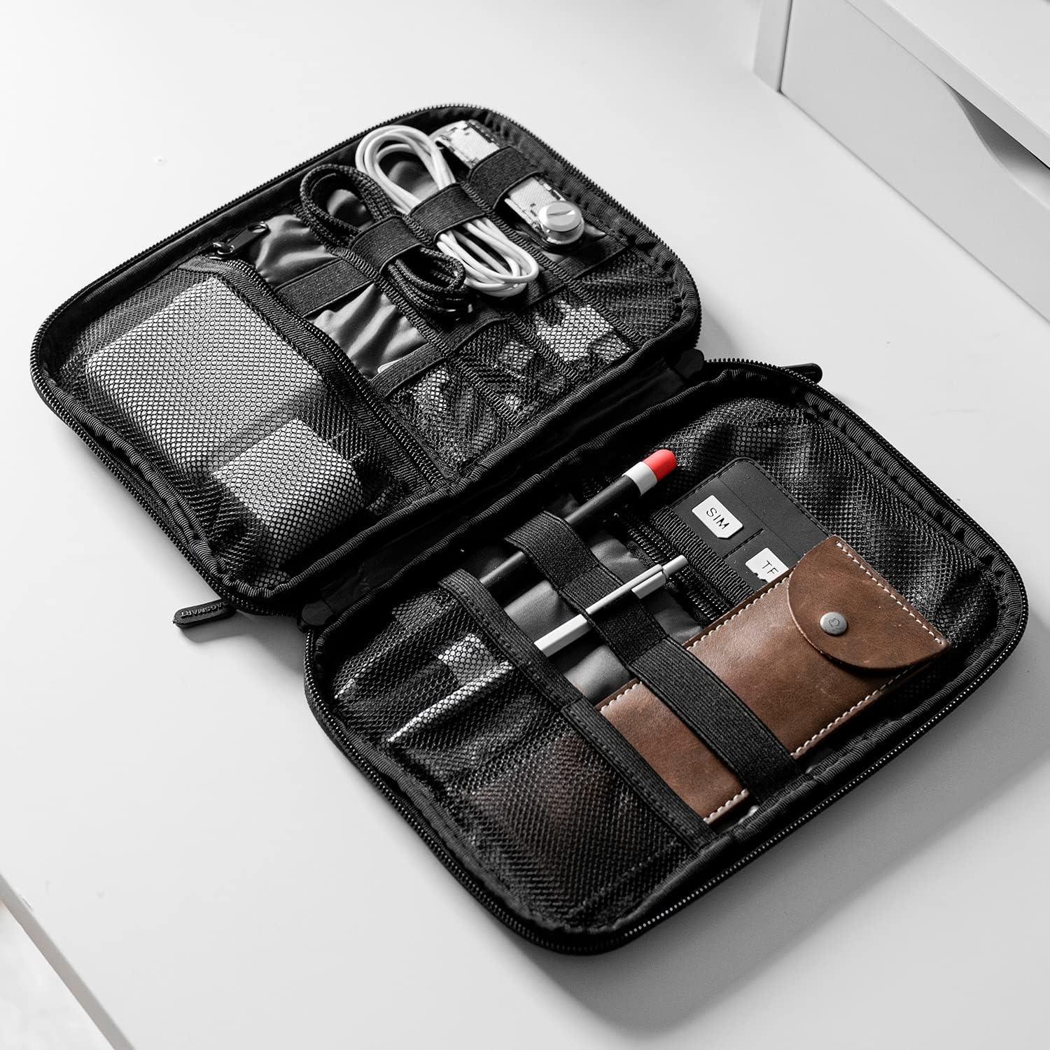 image:imageBAGSMART Large Electronics Travel Organizer Case Tech Accessories Cord Storage Bag for Phone Power Bank SD Card Cables BlackBlack