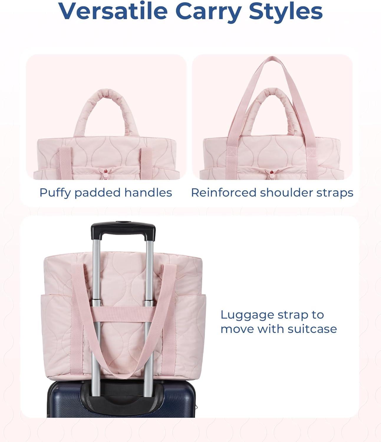 image:imageBAGSMART Puffer Tote Bag for Women Quilted Travel Top Handle Large Lightweight Shoulder Handbags with Zipper