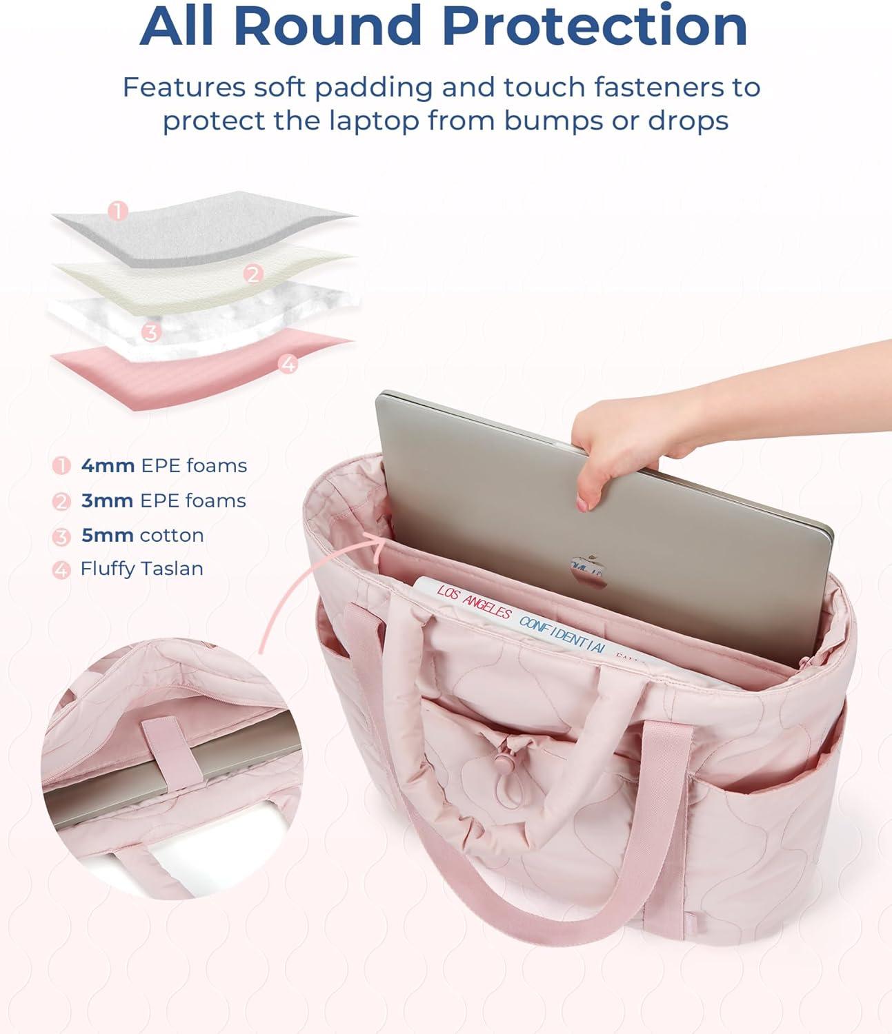 image:imageBAGSMART Puffer Tote Bag for Women Quilted Travel Top Handle Large Lightweight Shoulder Handbags with Zipper