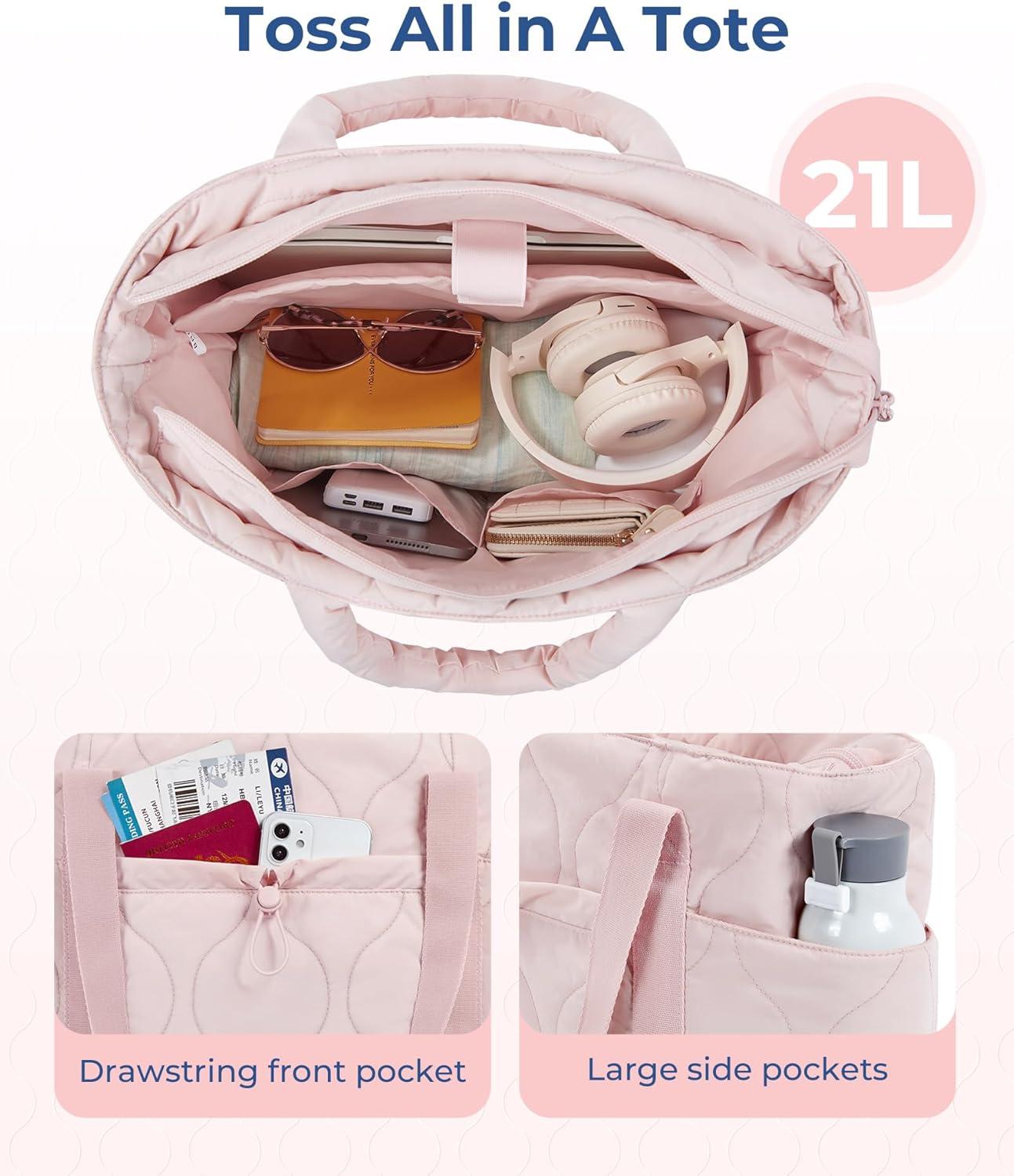 image:imageBAGSMART Puffer Tote Bag for Women Quilted Travel Top Handle Large Lightweight Shoulder Handbags with Zipper