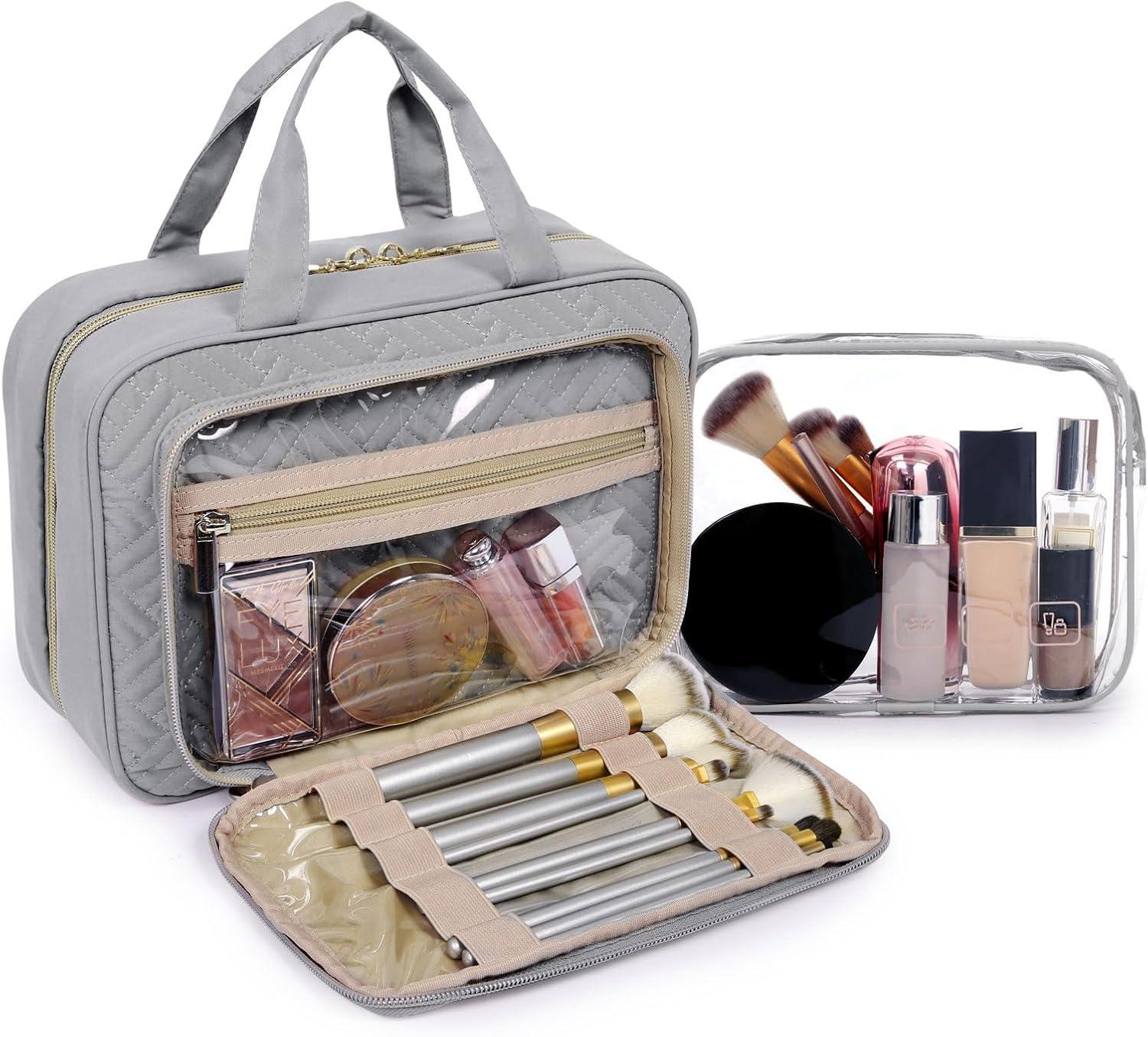 image:imageBAGSMART Toiletry Bag Hanging Travel Makeup Organizer with TSA Approved Transparent Cosmetic Bag Makeup Bag for Full Sized Toiletries LargeBlckGrey