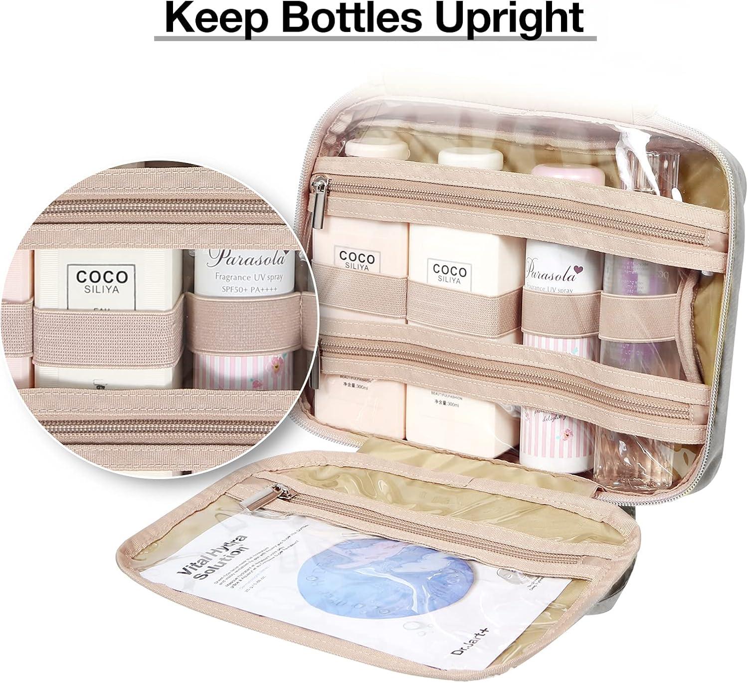 image:imageBAGSMART Toiletry Bag Hanging Travel Makeup Organizer with TSA Approved Transparent Cosmetic Bag Makeup Bag for Full Sized Toiletries LargeBlckGrey