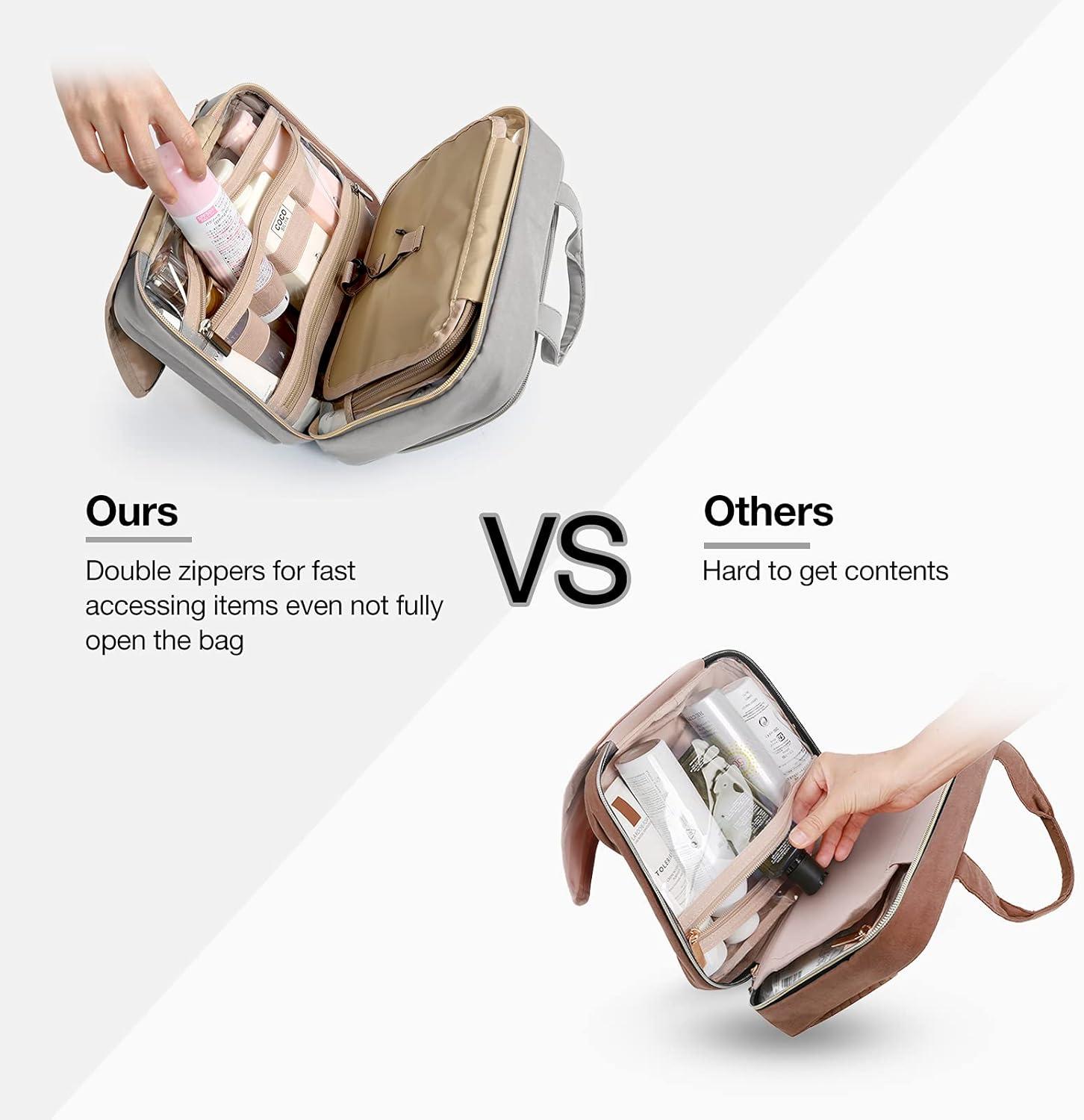 image:imageBAGSMART Toiletry Bag Hanging Travel Makeup Organizer with TSA Approved Transparent Cosmetic Bag Makeup Bag for Full Sized Toiletries LargeBlckGrey