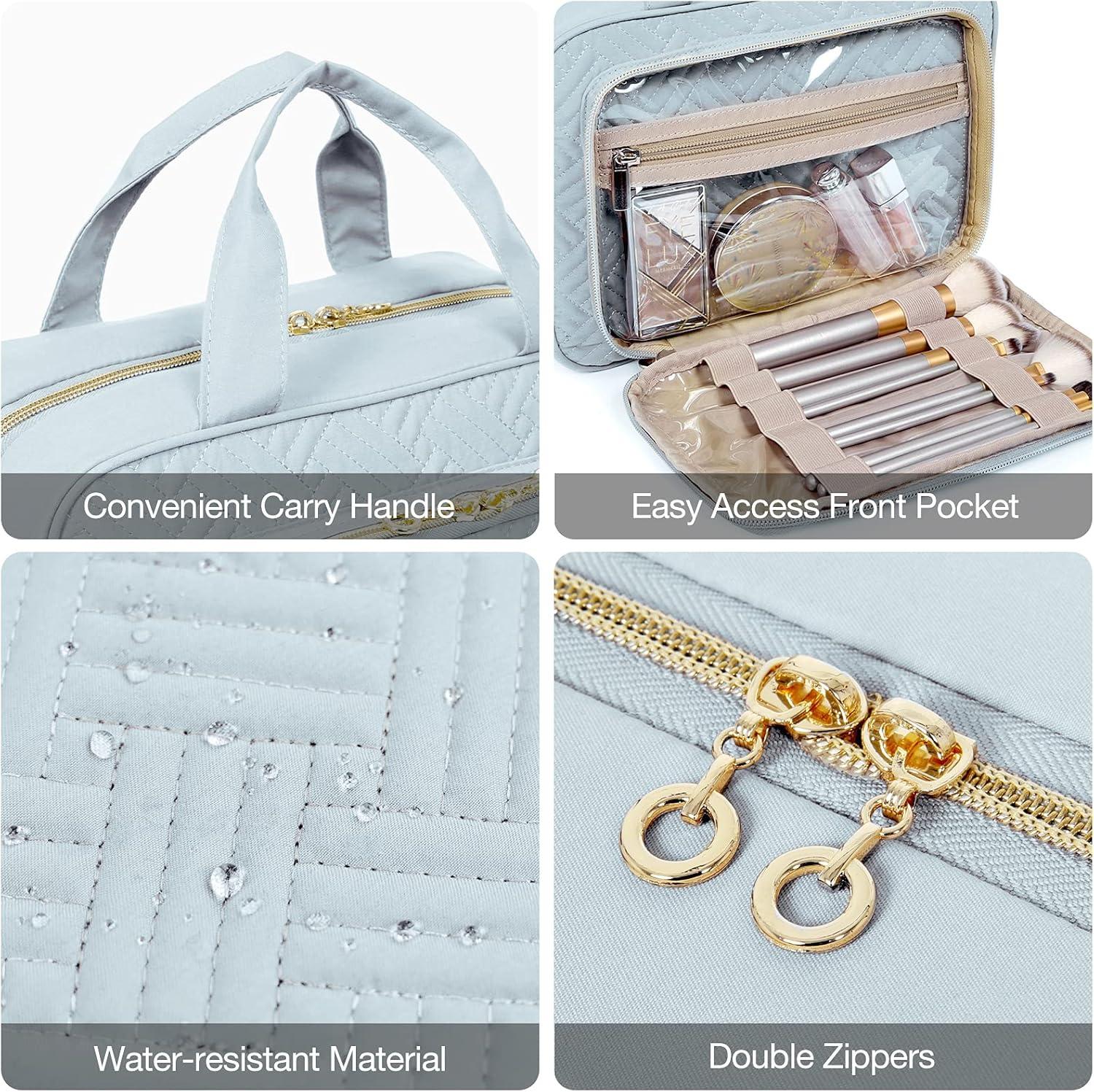 image:imageBAGSMART Toiletry Bag Hanging Travel Makeup Organizer with TSA Approved Transparent Cosmetic Bag Makeup Bag for Full Sized Toiletries LargeBlckLight Blue