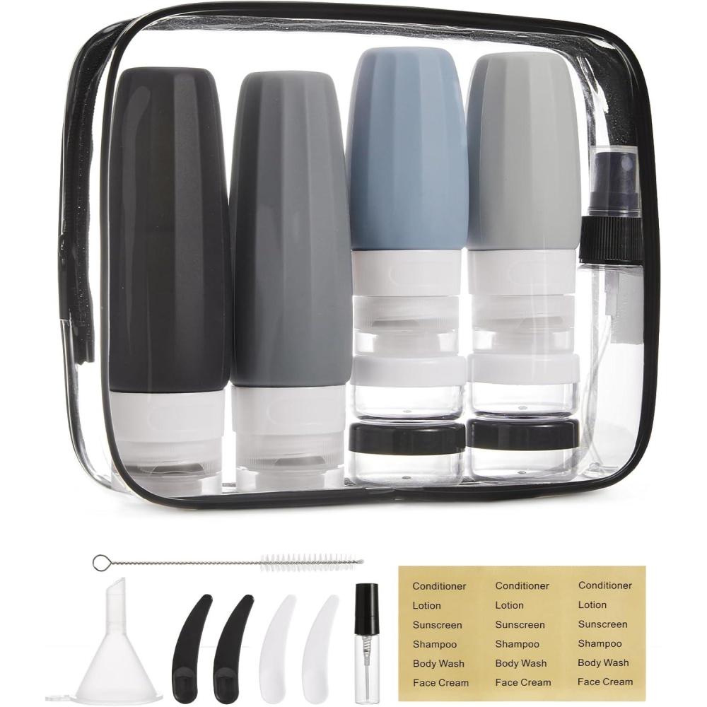 image:imageBAGSMART 18 Pack TSA Approved Travel Bottles for Toiletries Leak Proof Silicone Travel Size Containers Bottles for Shampoo MacaronGrey