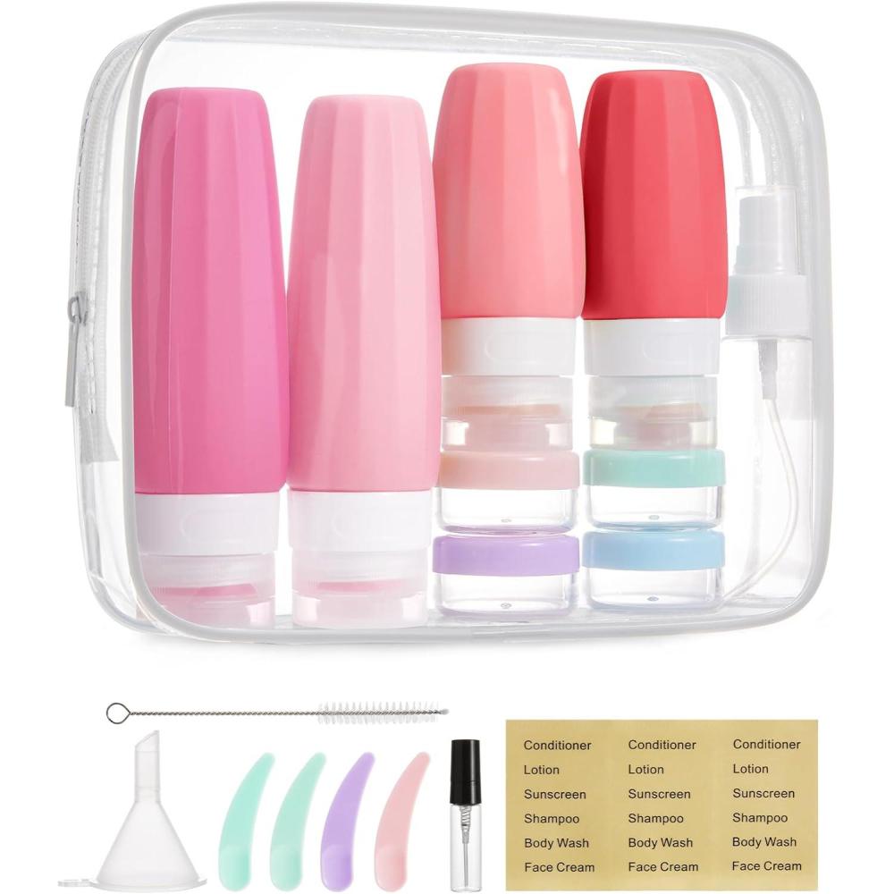 image:imageBAGSMART 18 Pack TSA Approved Travel Bottles for Toiletries Leak Proof Silicone Travel Size Containers Bottles for Shampoo MacaronRose Pink