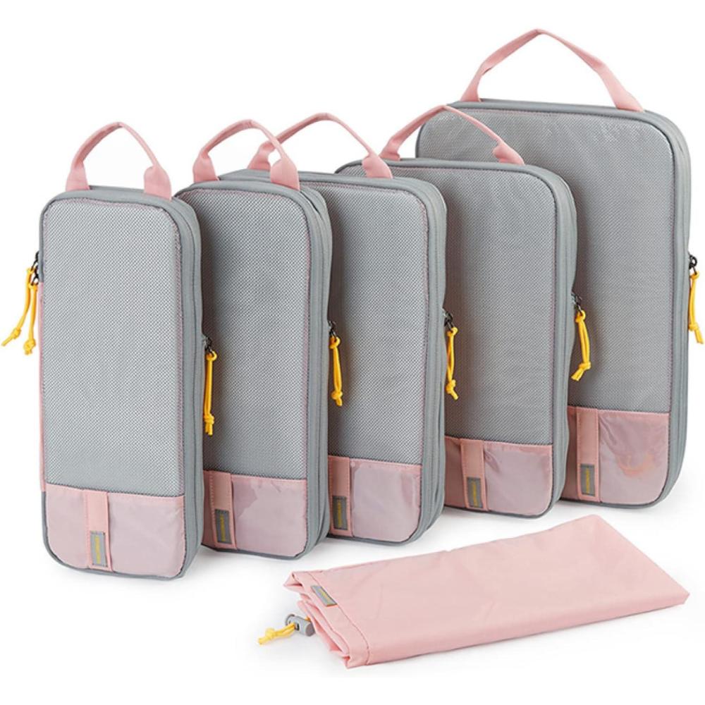 image:imageBAGSMART 6 Set 4 Set2 Set Compression Packing Cubes for Travel Lightweight Luggage Organizer Bags Durable Space Saver Bags Travel EssentialsBaby Pink
