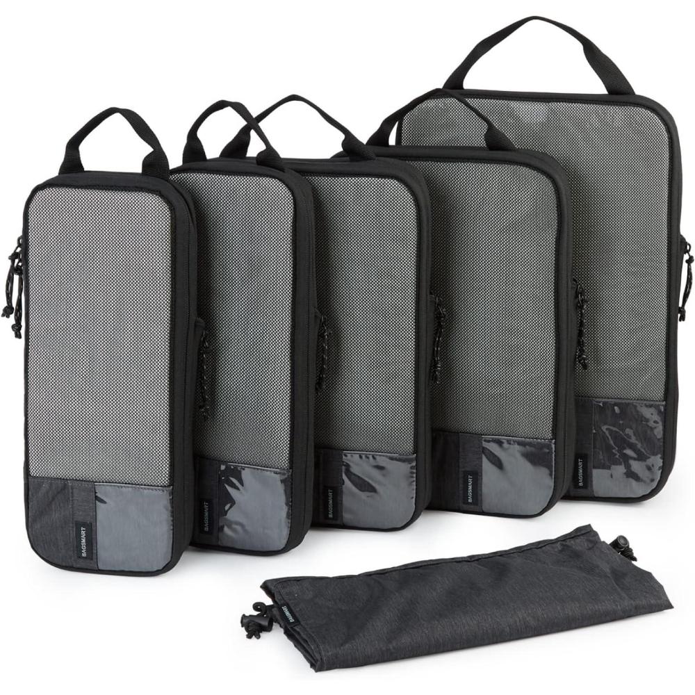 image:imageBAGSMART 6 Set 4 Set2 Set Compression Packing Cubes for Travel Lightweight Luggage Organizer Bags Durable Space Saver Bags Travel EssentialsBlack