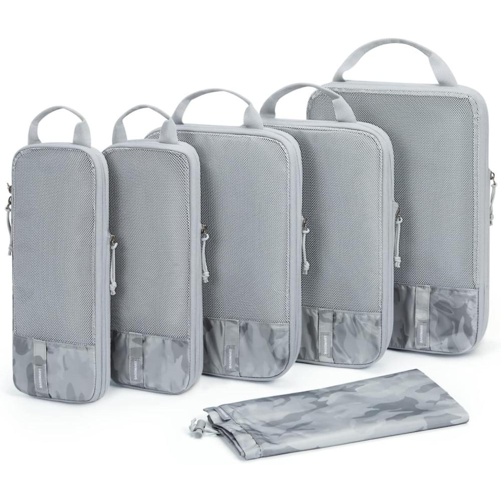 image:imageBAGSMART 6 Set 4 Set2 Set Compression Packing Cubes for Travel Lightweight Luggage Organizer Bags Durable Space Saver Bags Travel EssentialsCamouflage Grey