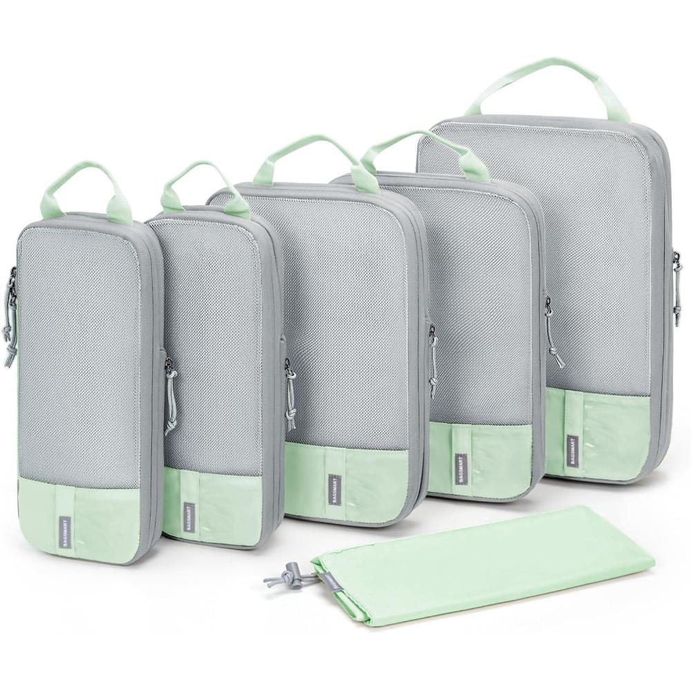 image:imageBAGSMART 6 Set 4 Set2 Set Compression Packing Cubes for Travel Lightweight Luggage Organizer Bags Durable Space Saver Bags Travel EssentialsLime Cream