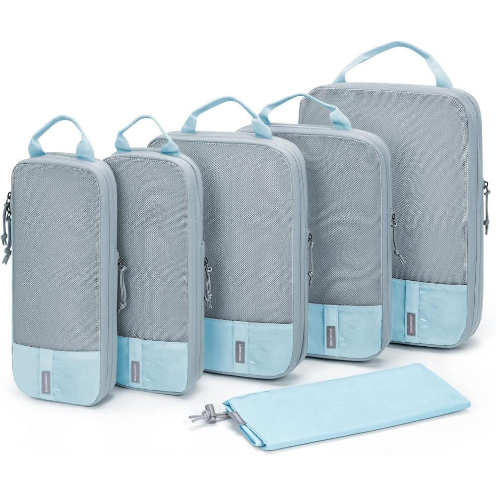 image:imageBAGSMART 6 Set 4 Set2 Set Compression Packing Cubes for Travel Lightweight Luggage Organizer Bags Durable Space Saver Bags Travel EssentialsStarlight Bluen