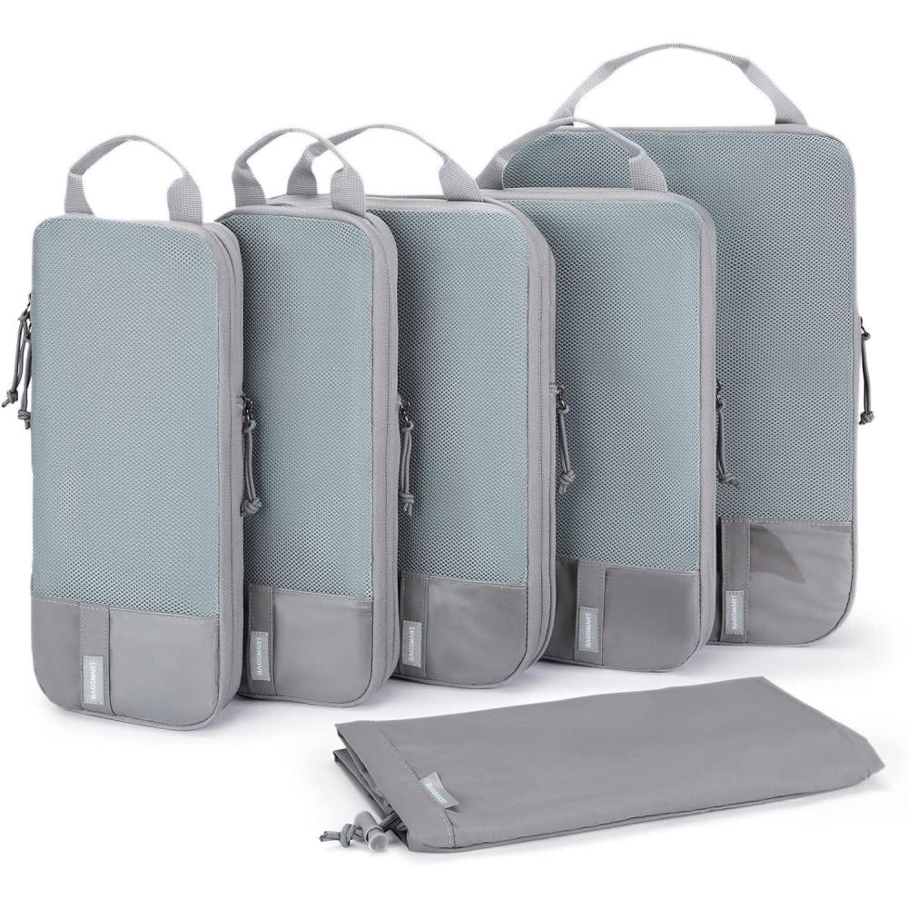 image:imageBAGSMART 6 Set 4 Set2 Set Compression Packing Cubes for Travel Lightweight Luggage Organizer Bags Durable Space Saver Bags Travel EssentialsStorm Front Grey