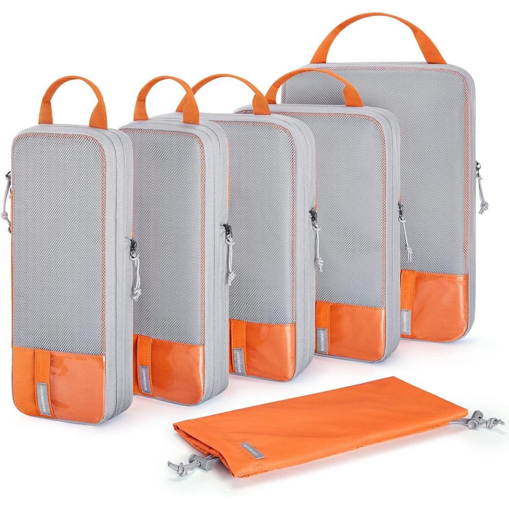 image:imageBAGSMART 6 Set 4 Set2 Set Compression Packing Cubes for Travel Lightweight Luggage Organizer Bags Durable Space Saver Bags Travel EssentialsSunset Orange
