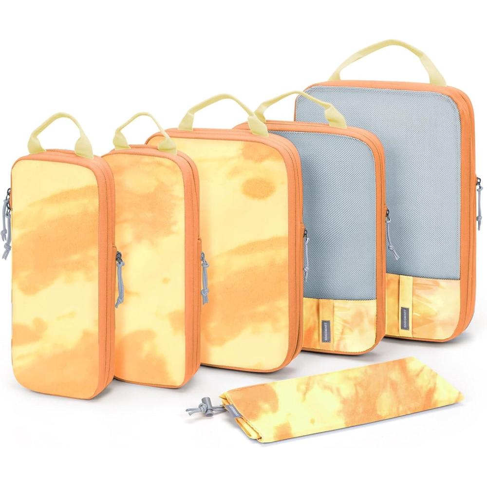 image:imageBAGSMART 6 Set 4 Set2 Set Compression Packing Cubes for Travel Lightweight Luggage Organizer Bags Durable Space Saver Bags Travel EssentialsTiedye Sunset