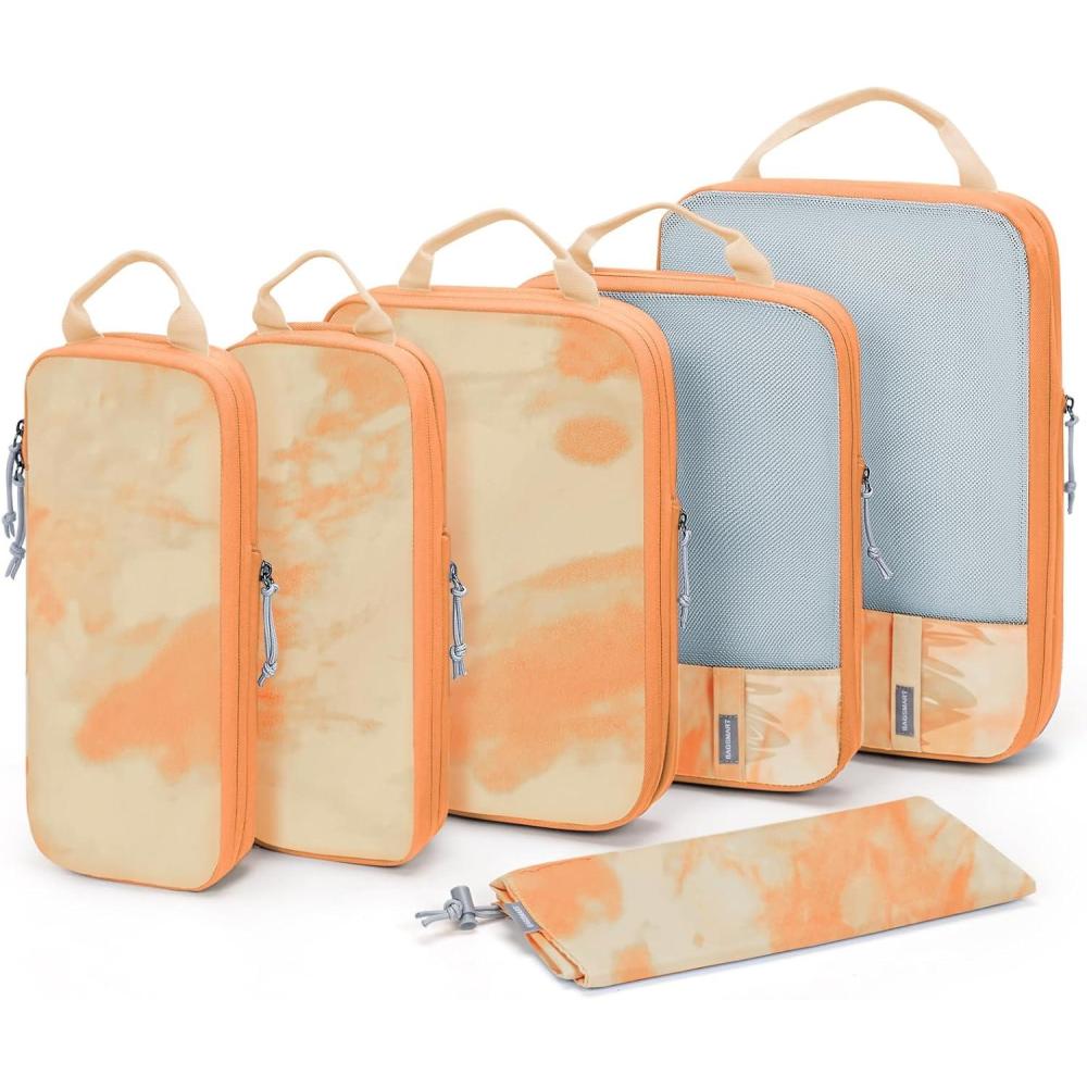 image:imageBAGSMART 6 Set 4 Set2 Set Compression Packing Cubes for Travel Lightweight Luggage Organizer Bags Durable Space Saver Bags Travel EssentialsTiedyed Fallen Leaves