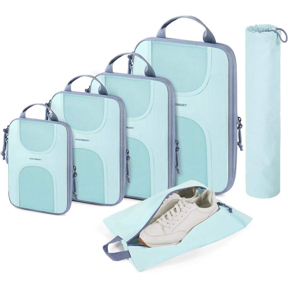 image:imageBAGSMART 6 Set Packing Cubes for Suitcases Lightweight Suitcase Organizers ampamp Compression Travel Cubes06Sky Blue