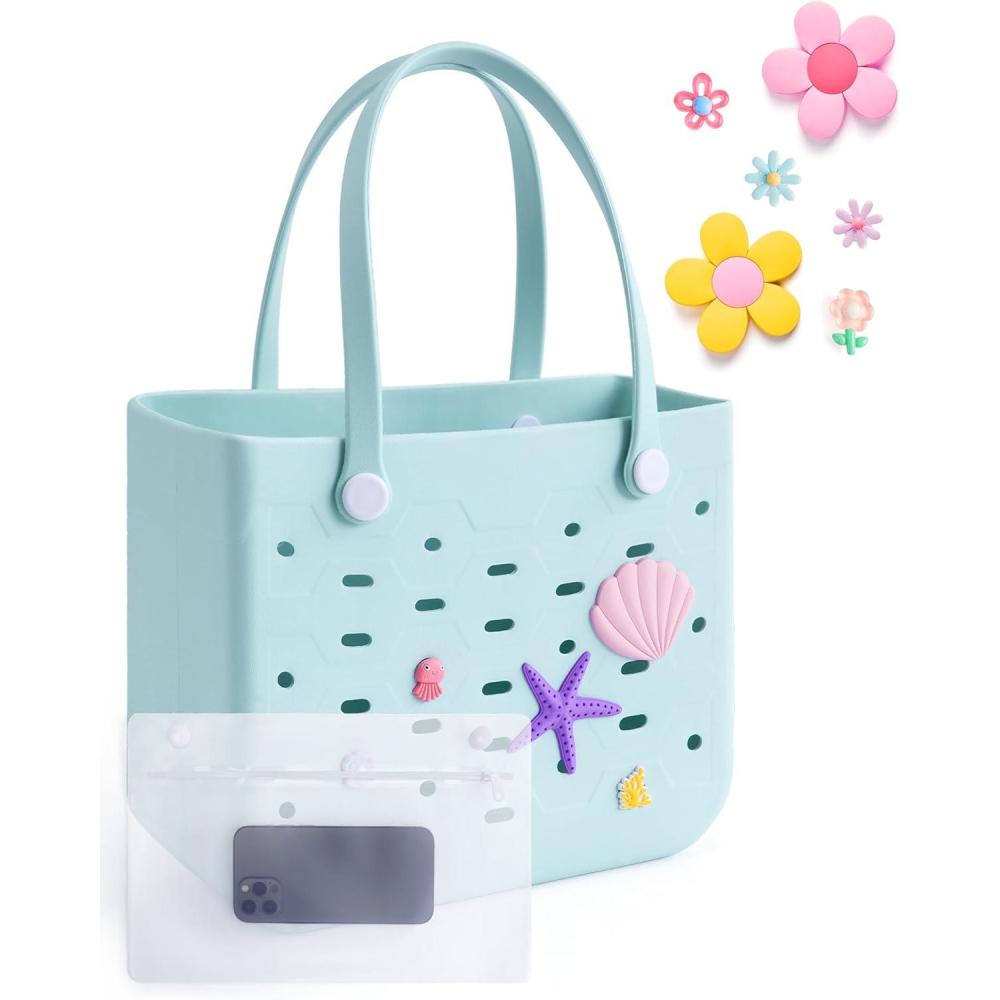 image:imageBAGSMART Beach Bag for Women Waterresistant Rubber Tote Bag Sandproof Vacation Essentials for Summer Swim Cruise PoolMblue