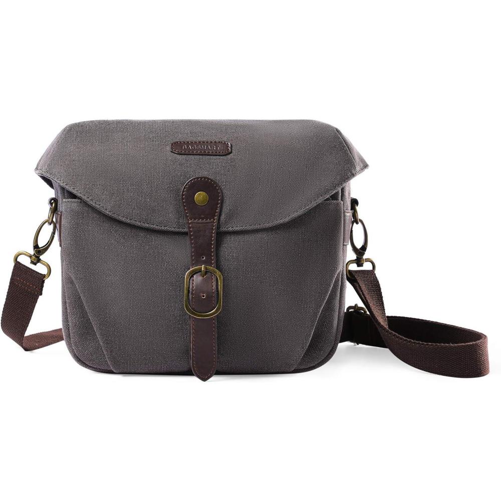 image:imageBAGSMART Camera Bag SLR DSLR Canvas Crossbody Camera Case Compact Camera Shoulder Bag with Rain Cover for Women and Men Black03Gray