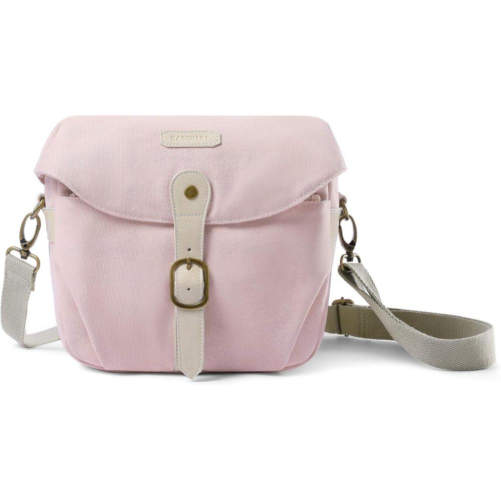 image:imageBAGSMART Camera Bag SLR DSLR Canvas Crossbody Camera Case Compact Camera Shoulder Bag with Rain Cover for Women and Men Black04Light Pink