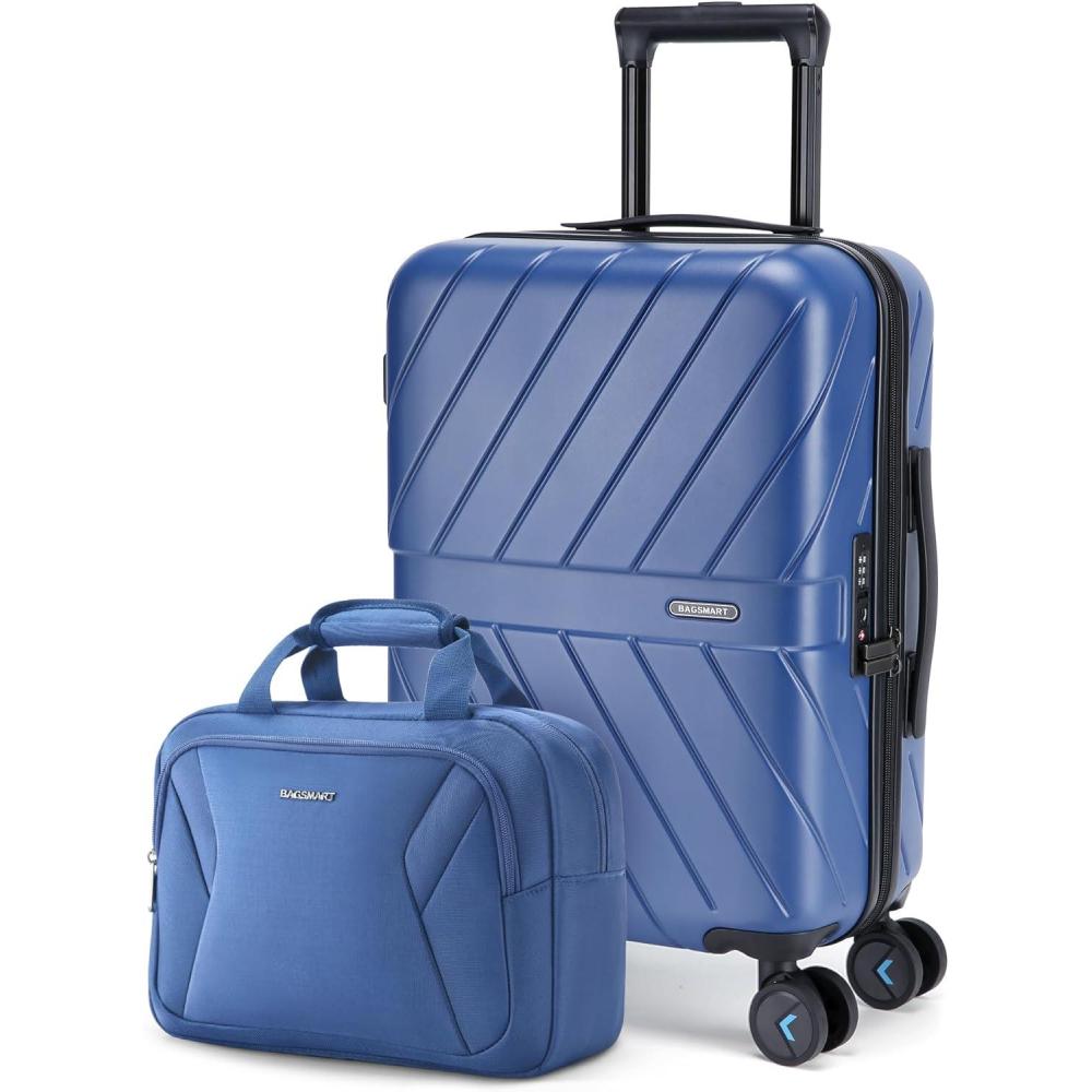 image:imageBAGSMART Carry On Luggage 22x14x9 Airline Approved With TSA Lock 1OO Polycarbonate Hardside Luggage with Spinner Wheels Durable Hard Shell Carry On Suitcase 20 inch BlackNavy Blue