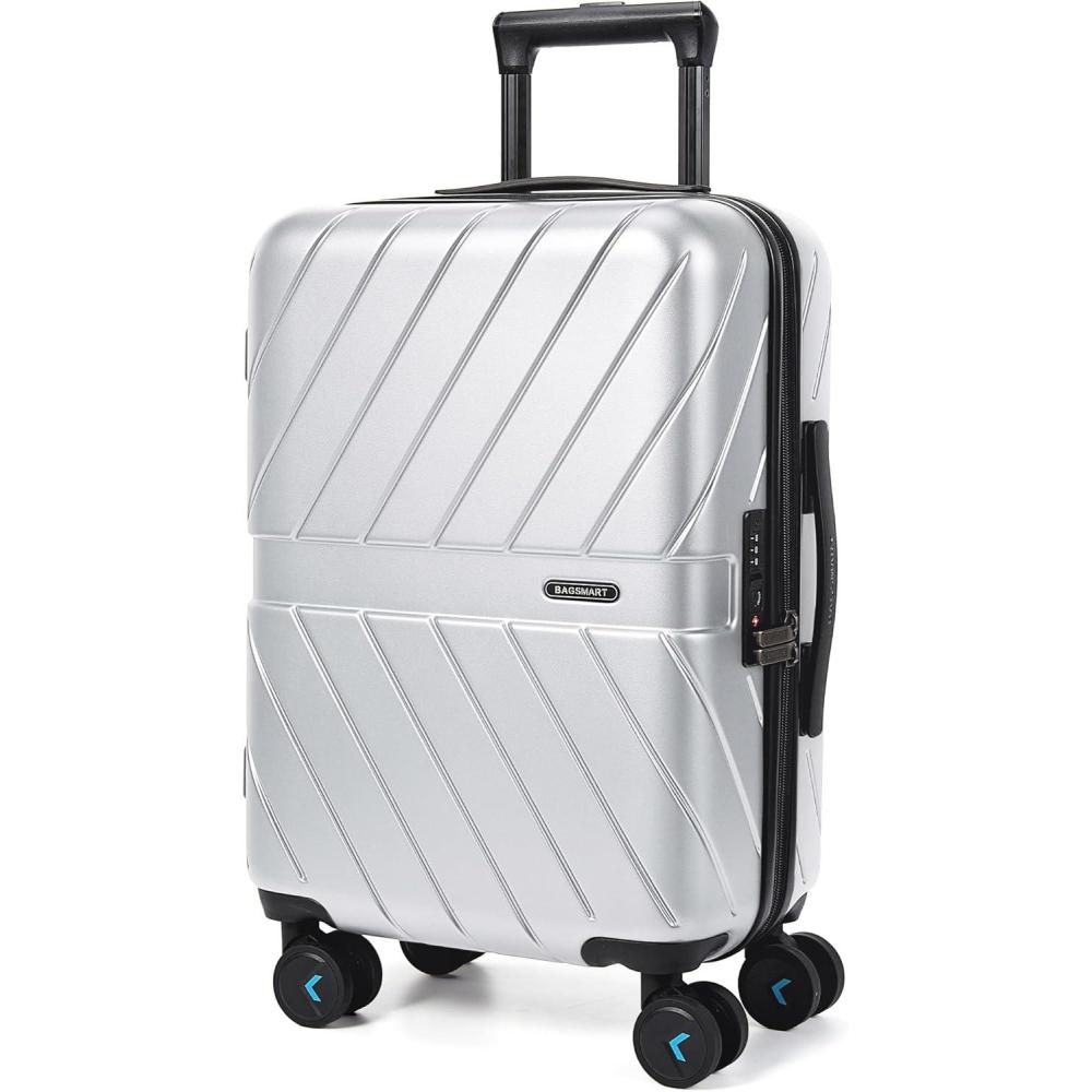 image:imageBAGSMART Carry On Luggage 22x14x9 Airline Approved With TSA Lock 1OO Polycarbonate Hardside Luggage with Spinner Wheels Durable Hard Shell Carry On Suitcase 20 inch BlackSilver