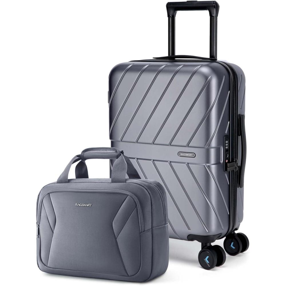 image:imageBAGSMART Carry On Luggage 22x14x9 Airline Approved With TSA Lock 1OO Polycarbonate Hardside Luggage with Spinner Wheels Durable Hard Shell Carry On Suitcase 20 inch BlackCharcoal Grey