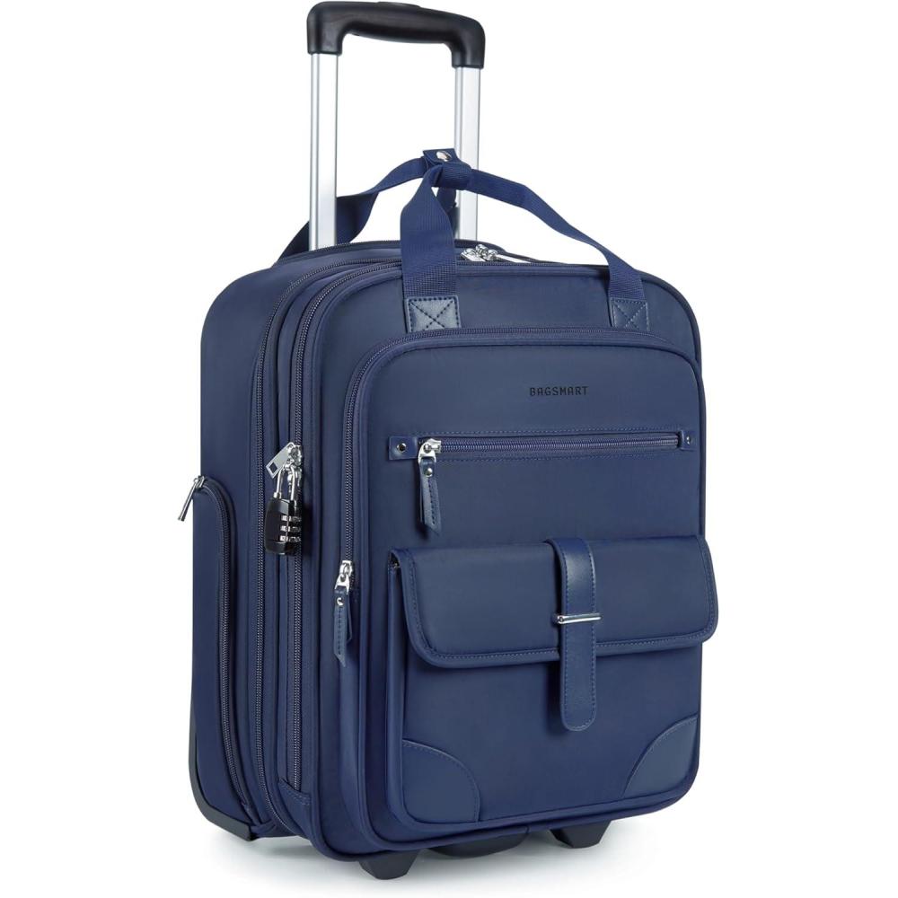 image:imageBAGSMART Carry on Luggage with Wheels 16inch Underseat Travel Suitcase Airline approved Lightweight Softside Carryon Luggage for Airplanes Women Overnight Rolling Bags for Short Trip Light BeigeBlue