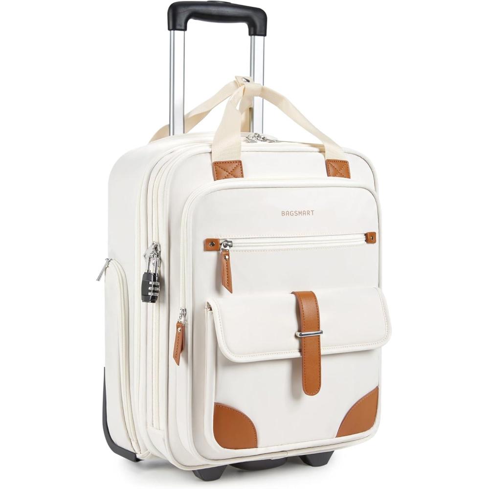 image:imageBAGSMART Carry on Luggage with Wheels 16inch Underseat Travel Suitcase Airline approved Lightweight Softside Carryon Luggage for Airplanes Women Overnight Rolling Bags for Short Trip Light BeigeBeige
