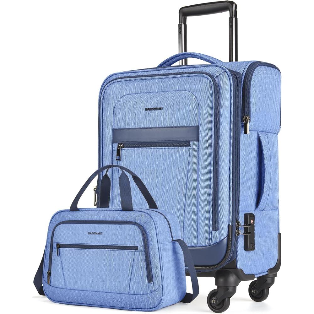image:imageBAGSMART CarryOn Luggage Airline Approved 20 inch Expandable Suitcase with Duffel bag Softside Lightweight Suitcases with Spinner Wheels Durable Travel Luggage CarryOn GrayBlue