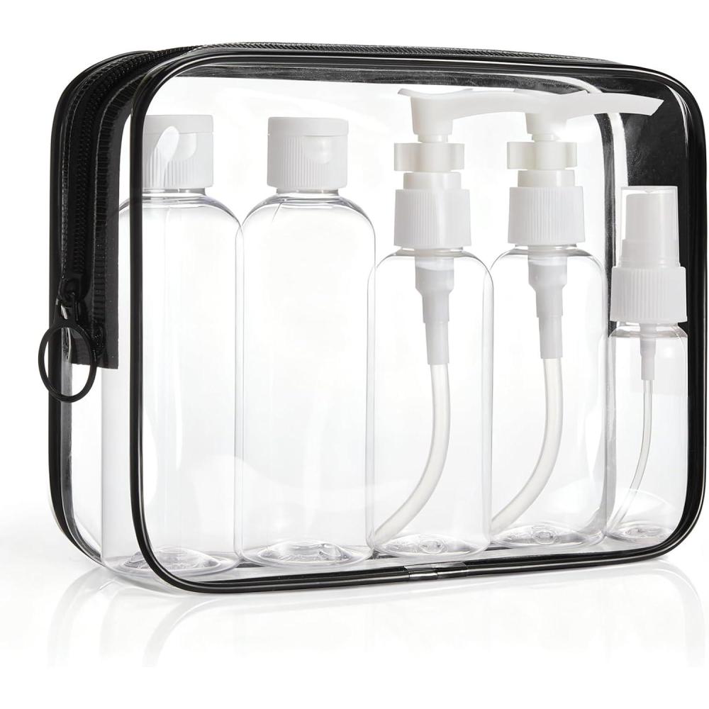 image:imageBAGSMART Clear Toiletry Bag 3Pack TSA Approved Travel Toiletry Bag Carry On Travel Accessories Bag Airport Airline Quart Size Bags waterresistant Makeup Bag for WomenPure Black