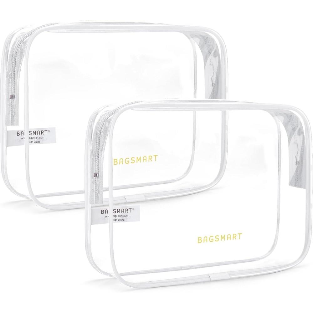 image:imageBAGSMART Clear Toiletry Bag 3Pack TSA Approved Travel Toiletry Bag Carry On Travel Accessories Bag Airport Airline Quart Size Bags waterresistant Makeup Bag for WomenClassic White