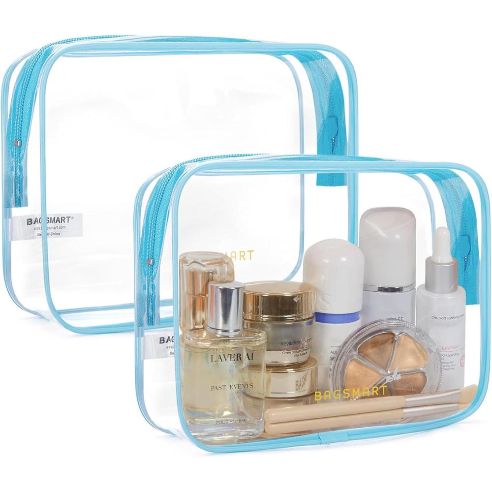 image:imageBAGSMART Clear Toiletry Bag 3Pack TSA Approved Travel Toiletry Bag Carry On Travel Accessories Bag Airport Airline Quart Size Bags waterresistant Makeup Bag for WomenDistinct Blue