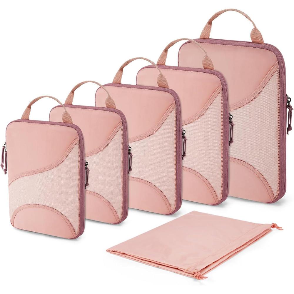 image:imageBAGSMART Compression Packing Cubes 6 Set Travel Packing Cubes for Suitcases Compression Suitcase Organizers with Shoe Bag04Brier Rose