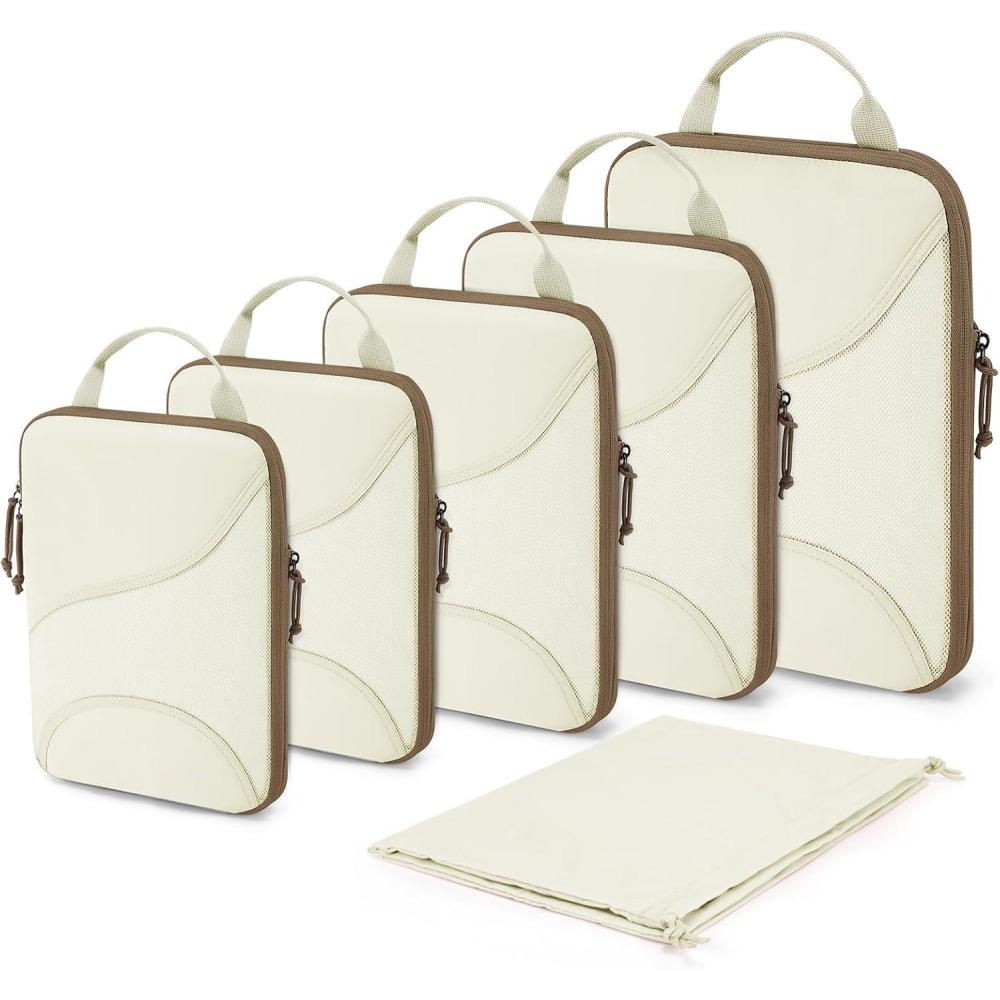 image:imageBAGSMART Compression Packing Cubes 6 Set Travel Packing Cubes for Suitcases Compression Suitcase Organizers with Shoe Bag05White Opal
