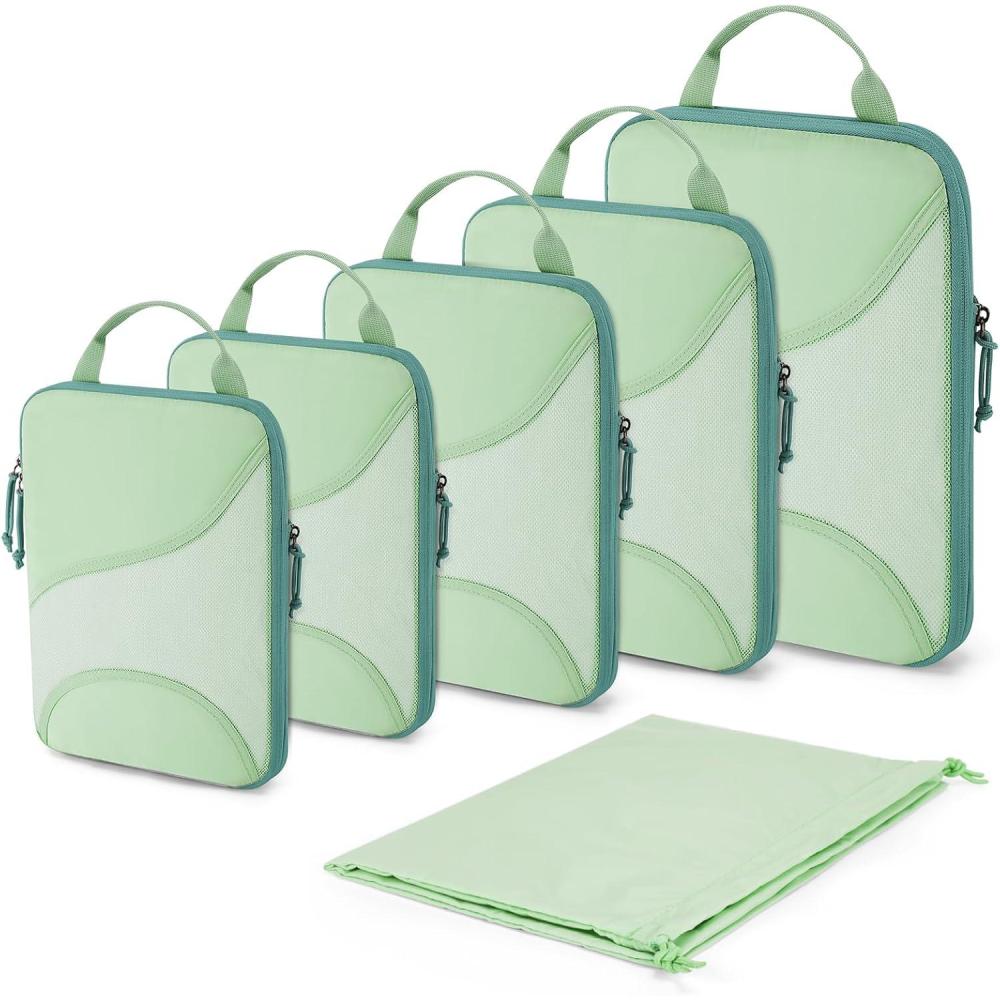 image:imageBAGSMART Compression Packing Cubes 6 Set Travel Packing Cubes for Suitcases Compression Suitcase Organizers with Shoe Bag07Kohlrabi Green