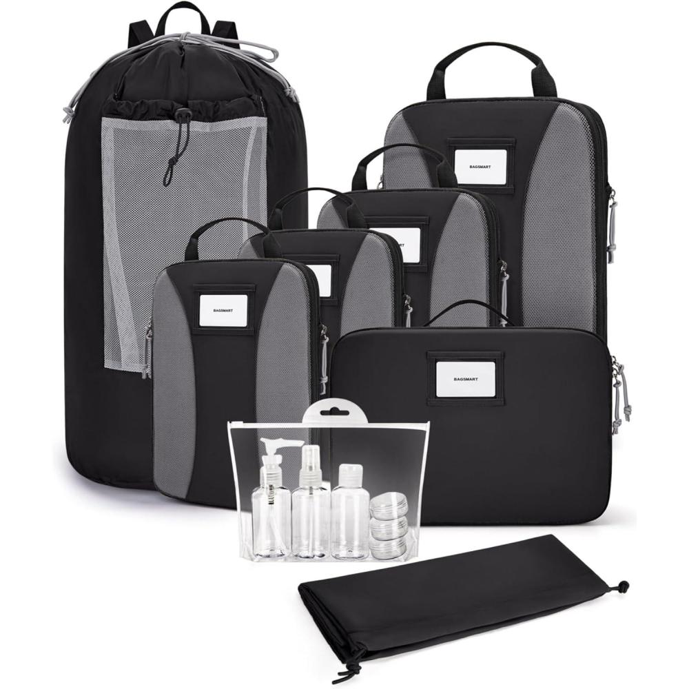 image:imageBAGSMART Compression Packing Cubes 6 PCS Packing Cubes for Suitcases Travel Bags Organizer for Luggage Lightweight Packing Cube for Travel EssentialsBlack