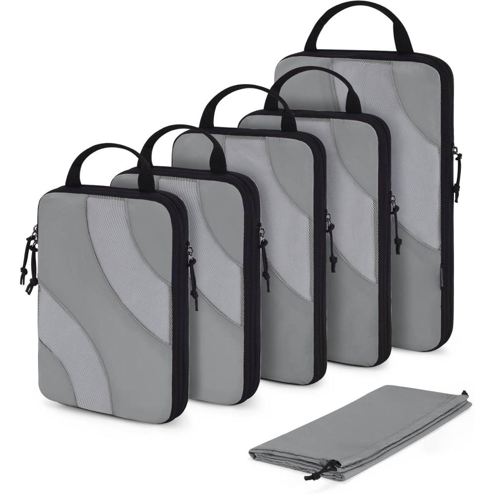 image:imageBAGSMART Compression Packing Cubes 6 Set4 Set2 Set Travel Packing Cubes for Carry on Suitcases Compression Suitcase Organizers Bag Set ampamp Travel Cubes for Luggage Lightweight Packing Organizers05Grey