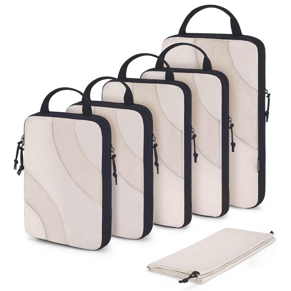 image:imageBAGSMART Compression Packing Cubes 6 Set4 Set2 Set Travel Packing Cubes for Carry on Suitcases Compression Suitcase Organizers Bag Set ampamp Travel Cubes for Luggage Lightweight Packing Organizers02White Opal