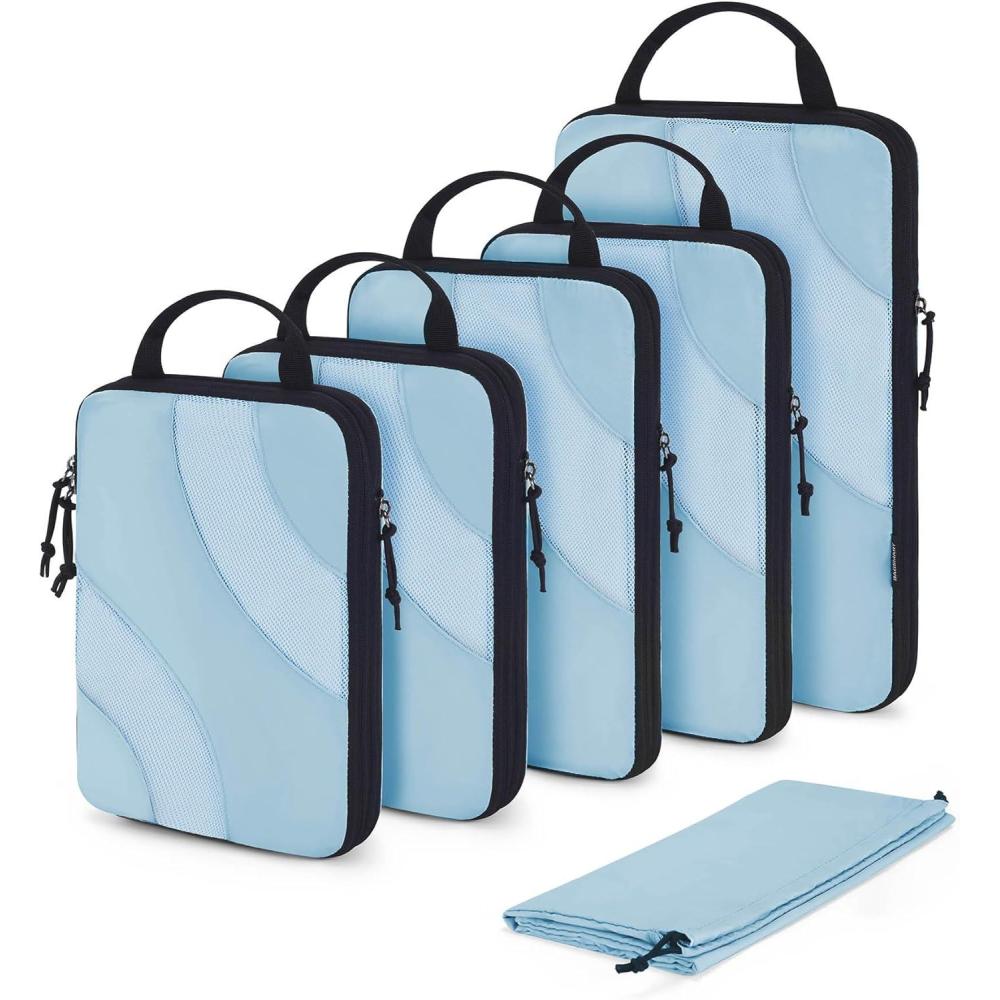 image:imageBAGSMART Compression Packing Cubes 6 Set4 Set2 Set Travel Packing Cubes for Carry on Suitcases Compression Suitcase Organizers Bag Set ampamp Travel Cubes for Luggage Lightweight Packing Organizers04Sky Blue