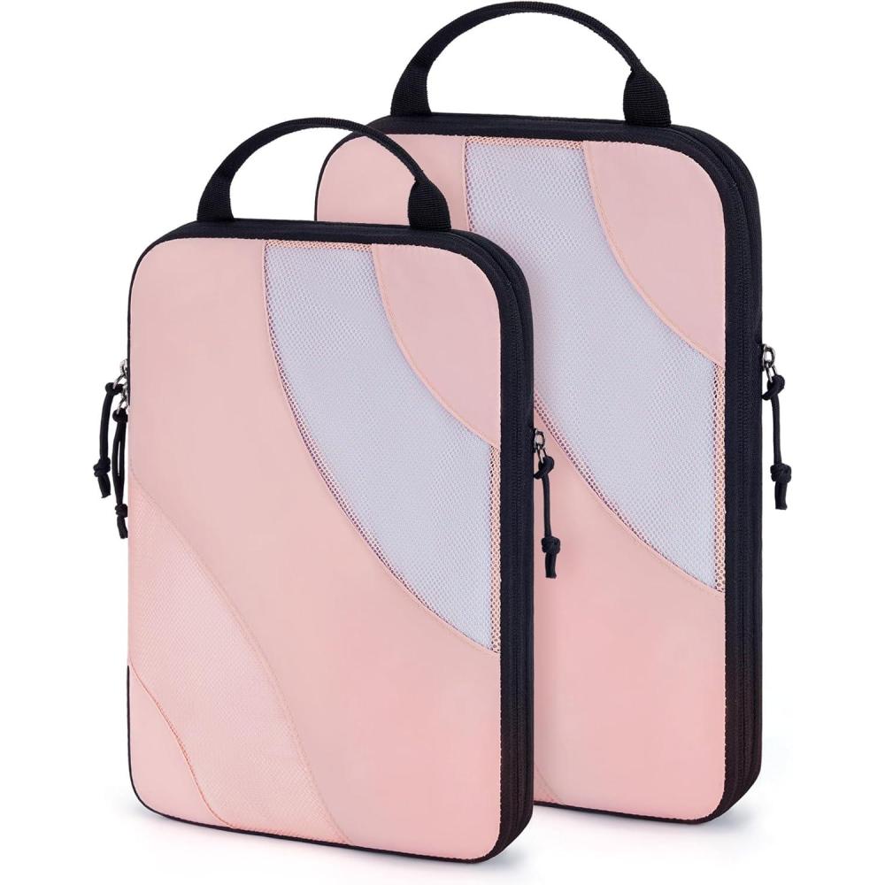 image:imageBAGSMART Compression Packing Cubes 6 Set4 Set2 Set Travel Packing Cubes for Carry on Suitcases Compression Suitcase Organizers Bag Set ampamp Travel Cubes for Luggage Lightweight Packing OrganizersBaby Pink2 Set