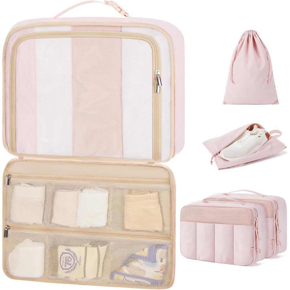image:imageBAGSMART Compression Packing Cubes Travel Cubes for Packing 654 Set Suitcase Organizer Bags Set Lightweight Packing Organizers01Light Pink