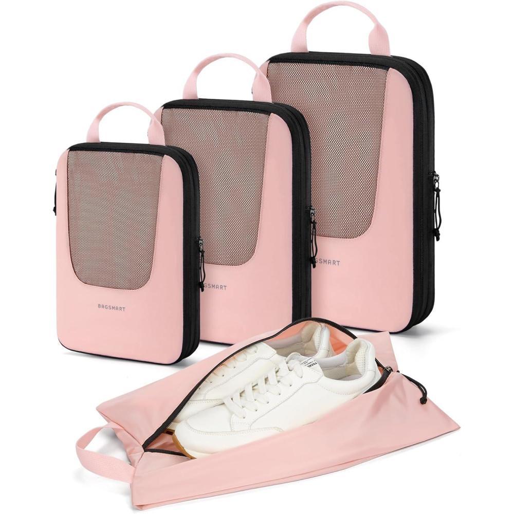 image:imageBAGSMART Compression Packing Cubes Travel Cubes for Packing 654 Set Suitcase Organizer Bags Set Lightweight Packing Organizers02Baby Pink