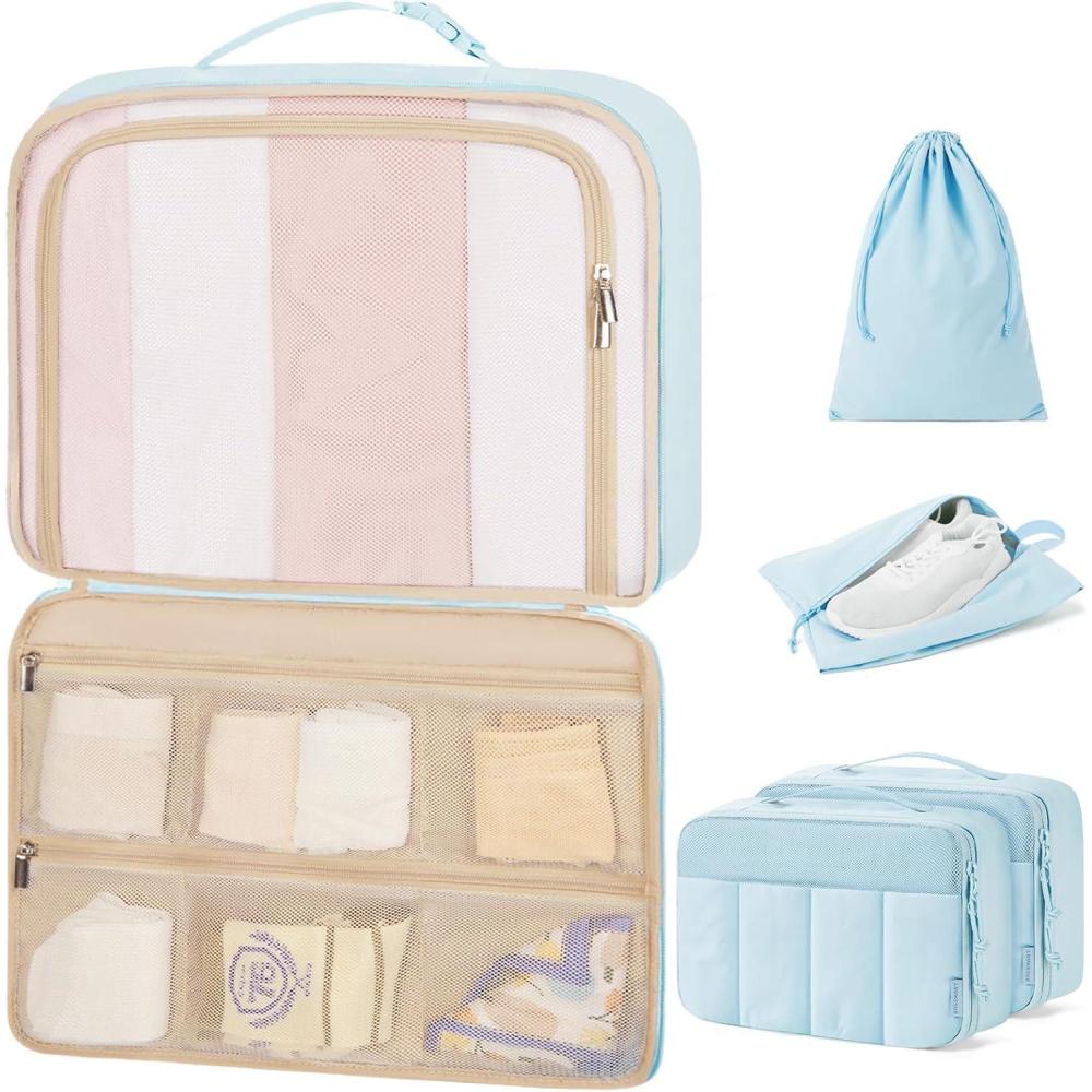 image:imageBAGSMART Compression Packing Cubes Travel Cubes for Packing 654 Set Suitcase Organizer Bags Set Lightweight Packing Organizers02Blue