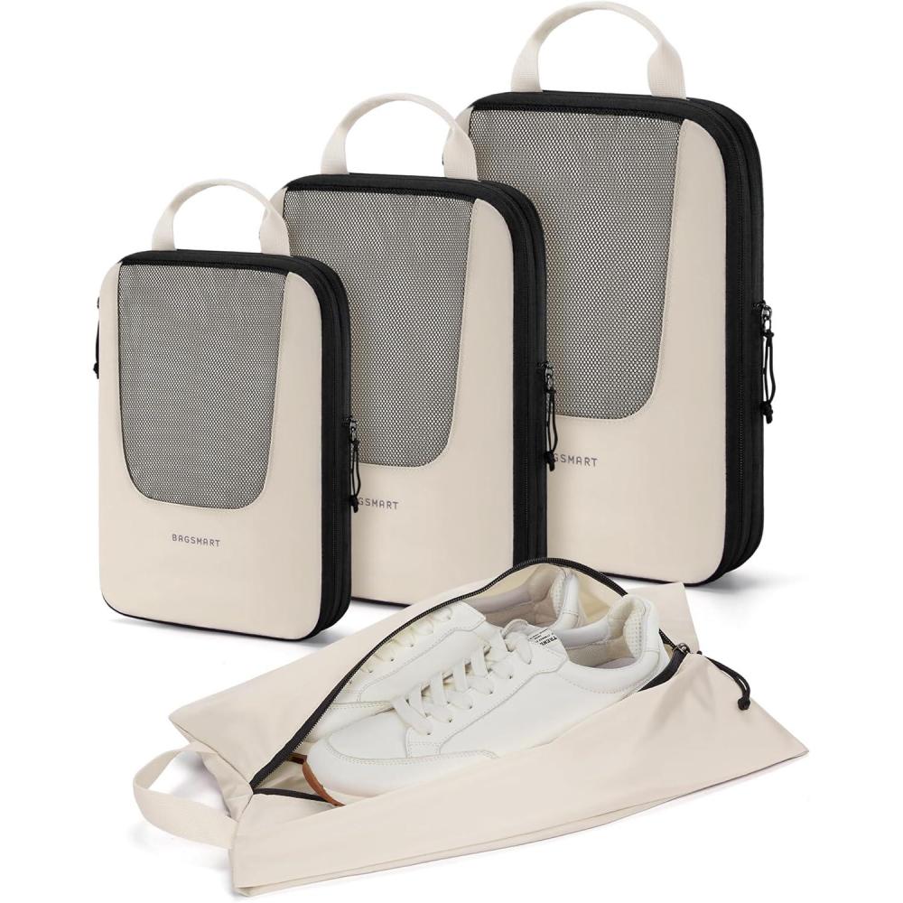 image:imageBAGSMART Compression Packing Cubes Travel Cubes for Packing 654 Set Suitcase Organizer Bags Set Lightweight Packing Organizers03Beige