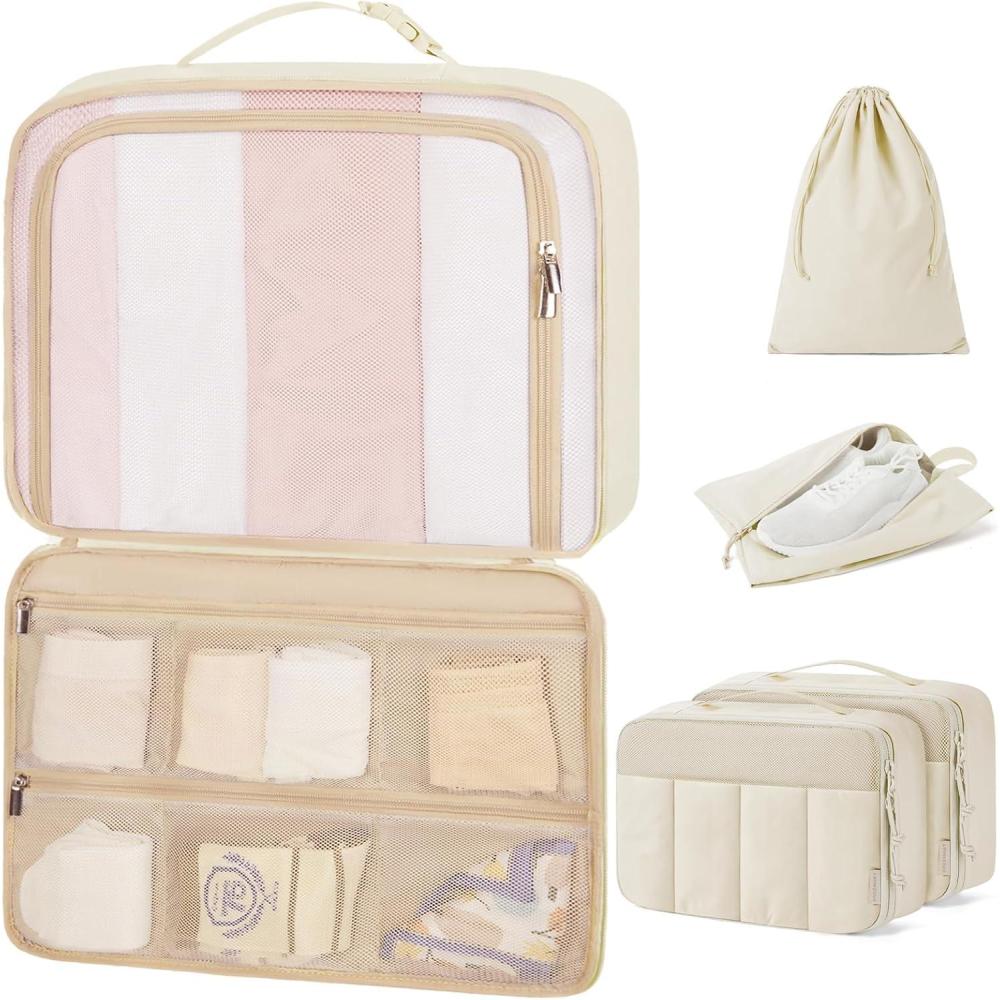 image:imageBAGSMART Compression Packing Cubes Travel Cubes for Packing 654 Set Suitcase Organizer Bags Set Lightweight Packing Organizers03White Opal