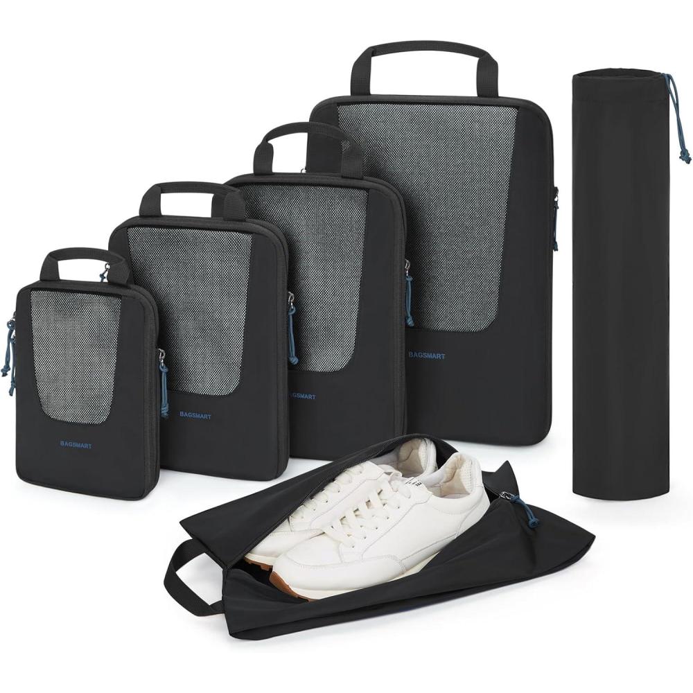 image:imageBAGSMART Compression Packing Cubes Travel Cubes for Packing 654 Set Suitcase Organizer Bags Set Lightweight Packing OrganizersDBlack