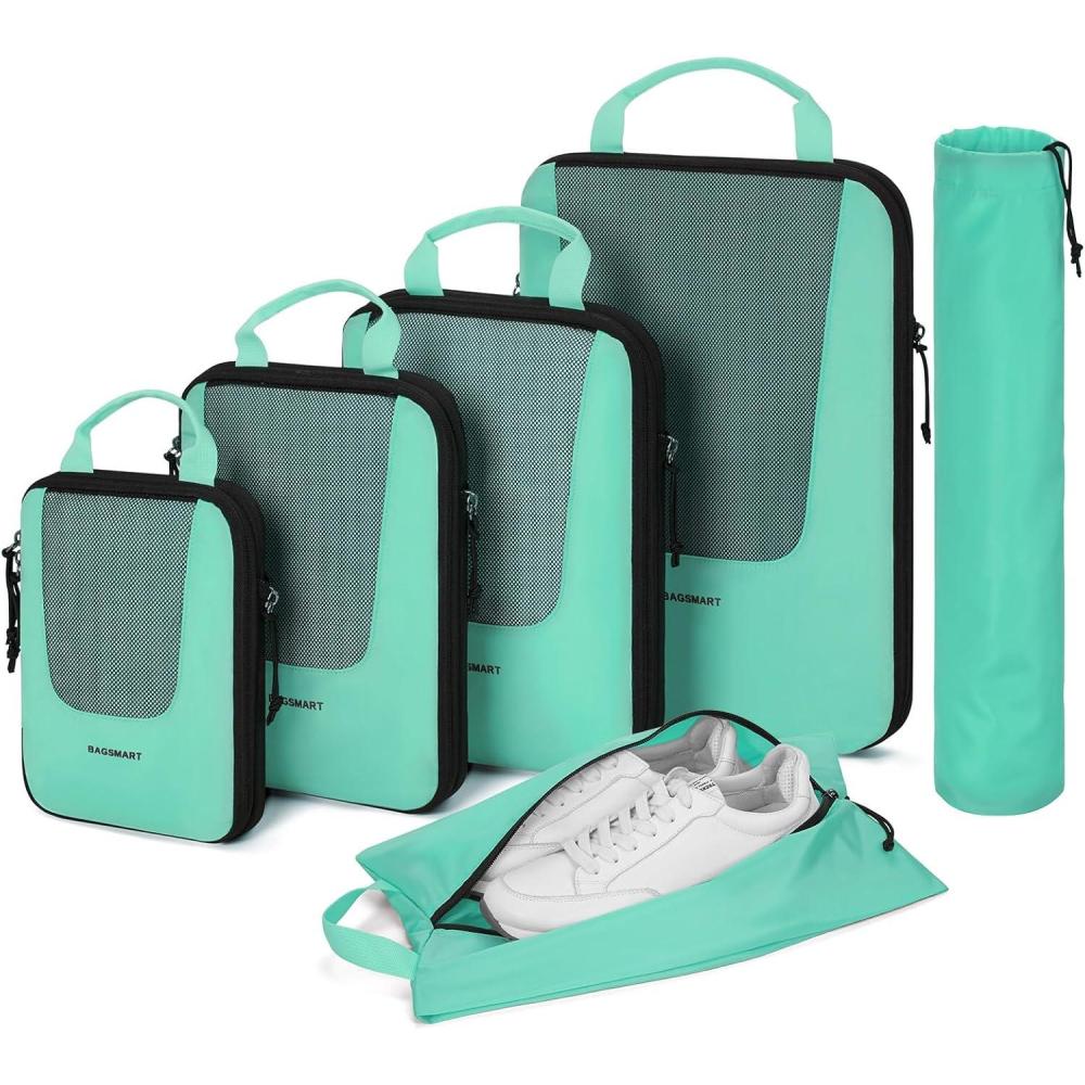 image:imageBAGSMART Compression Packing Cubes Travel Cubes for Packing 654 Set Suitcase Organizer Bags Set Lightweight Packing OrganizersJLagoon Blue