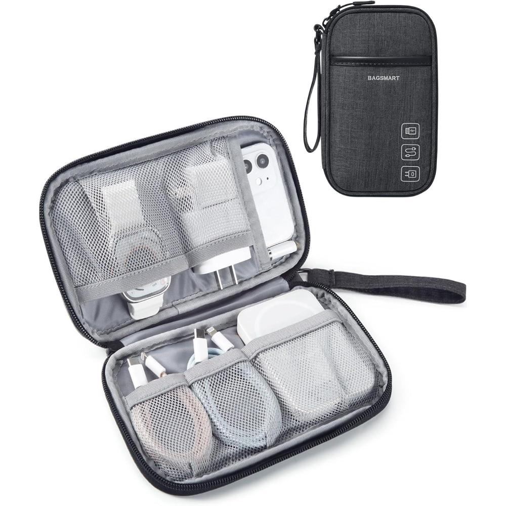 image:imageBAGSMART Cord Organizer Travel Cable Organizer Bag Tech Electronic Organizer Travel Case Travel Essentials for Charger Cable Phone Flash drive Single Layer  BlackSingle Layer Black