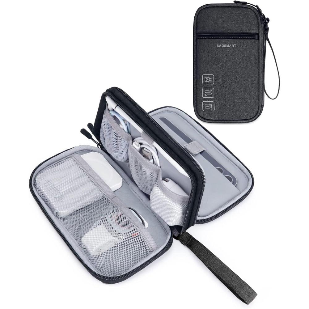 image:imageBAGSMART Cord Organizer Travel Cable Organizer Bag Tech Electronic Organizer Travel Case Travel Essentials for Charger Cable Phone Flash drive Single Layer BlackDouble Layer Black