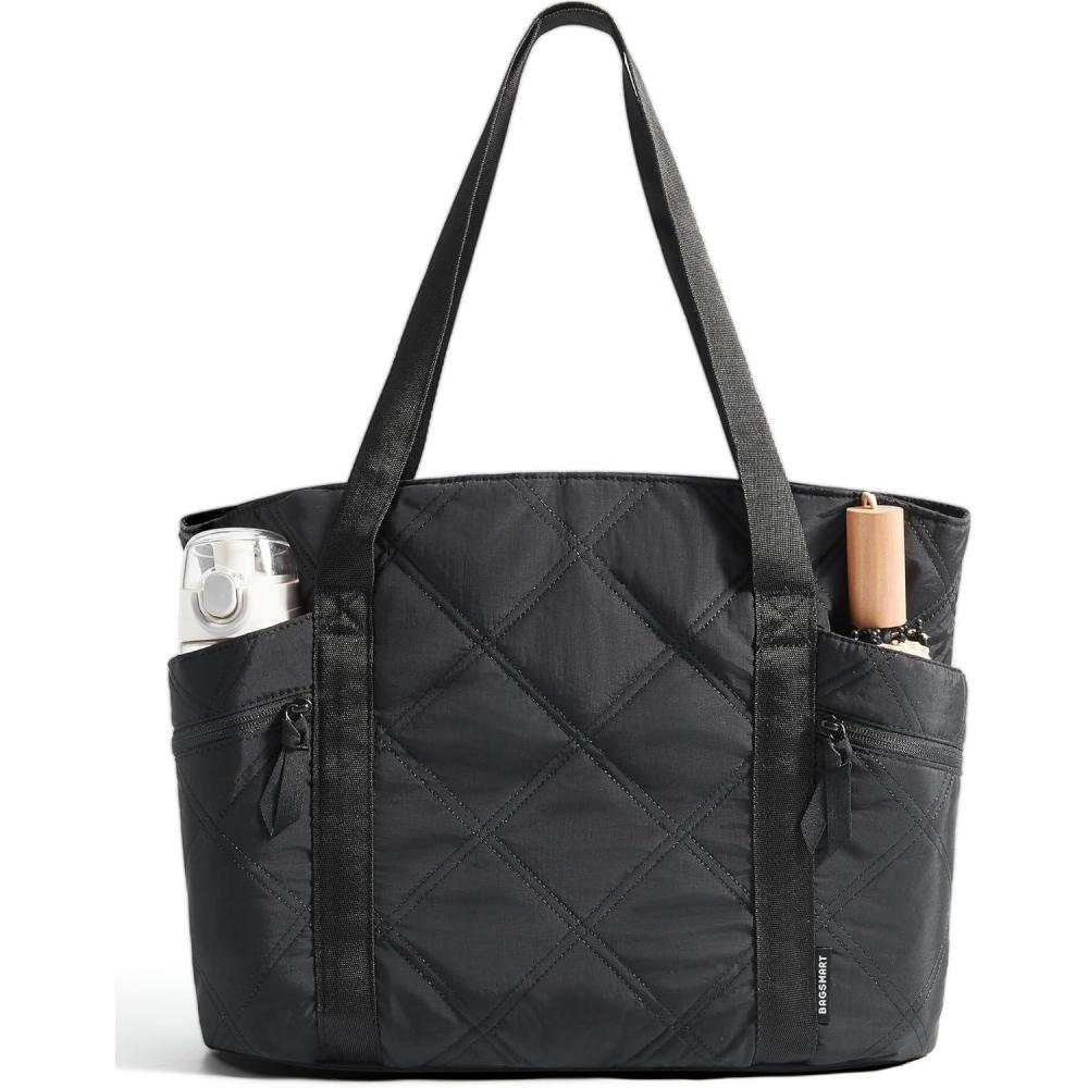 image:imageBAGSMART Crush Tote Bag for Women 20L Puffer Work Tote with Zipper Travel Essentials Quilted Nurse Hospital BagCharcoal